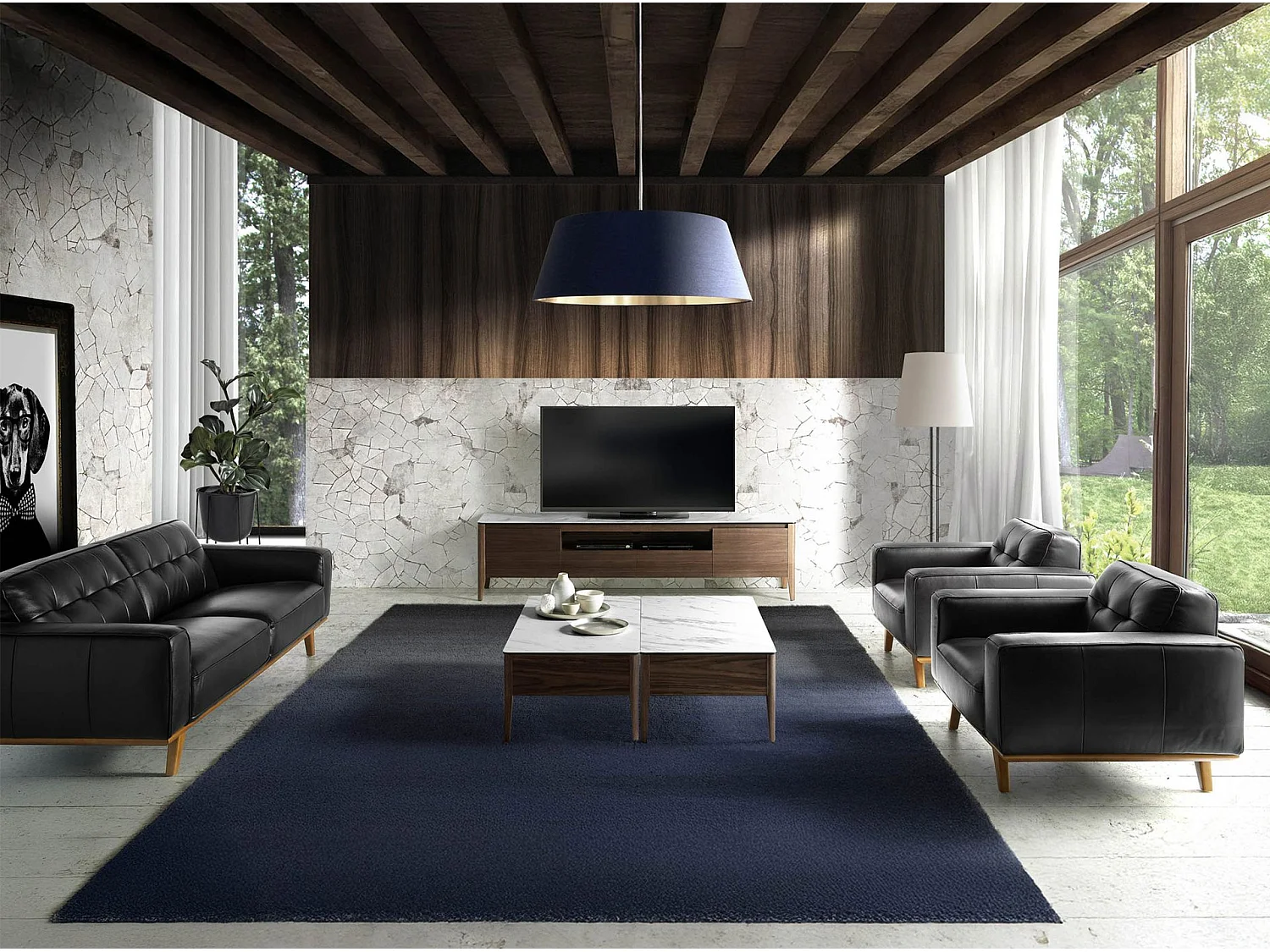 Chester 2-Sitzer Sofa aus schwarzem Leder 6030 ANGEL CERDA