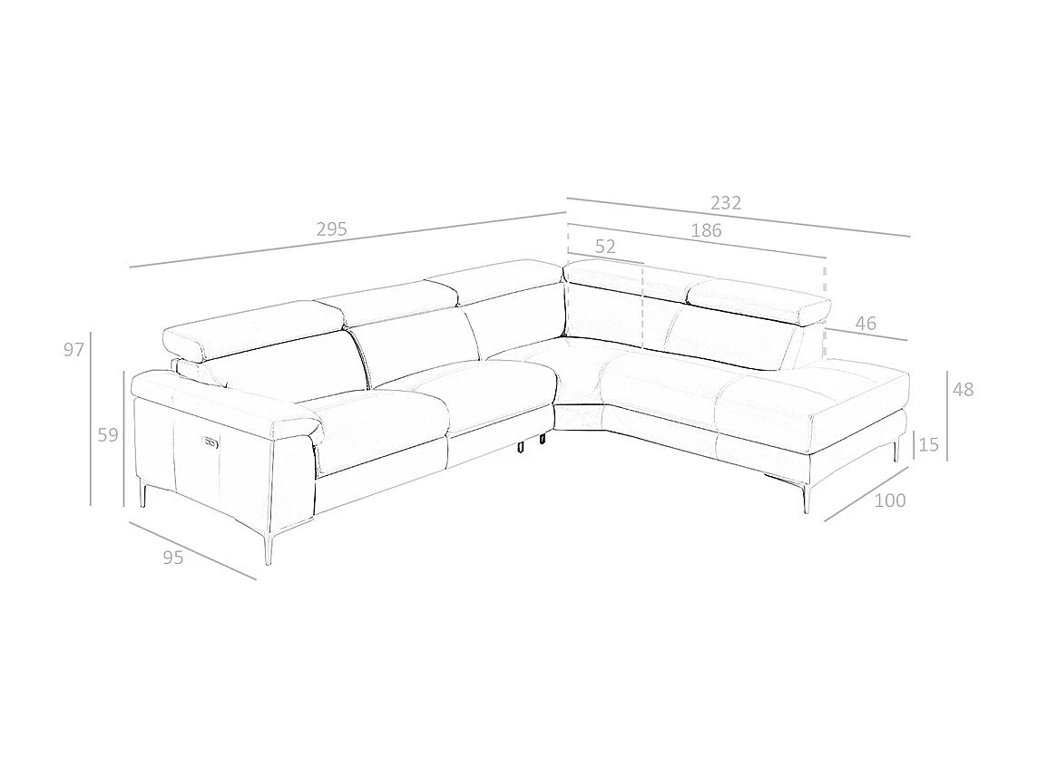Relax chaise longue bank rechts in nertsleer 6043 ANGEL CERDA