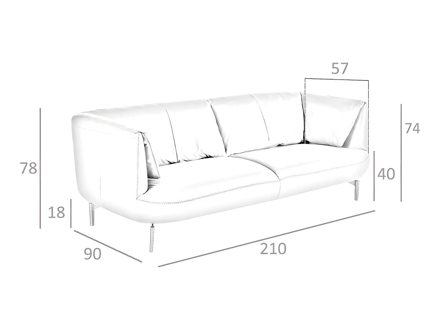 Divano 3 posti rivestito in pelle con gambe in acciaio lucido   6037 ANGEL CERDA