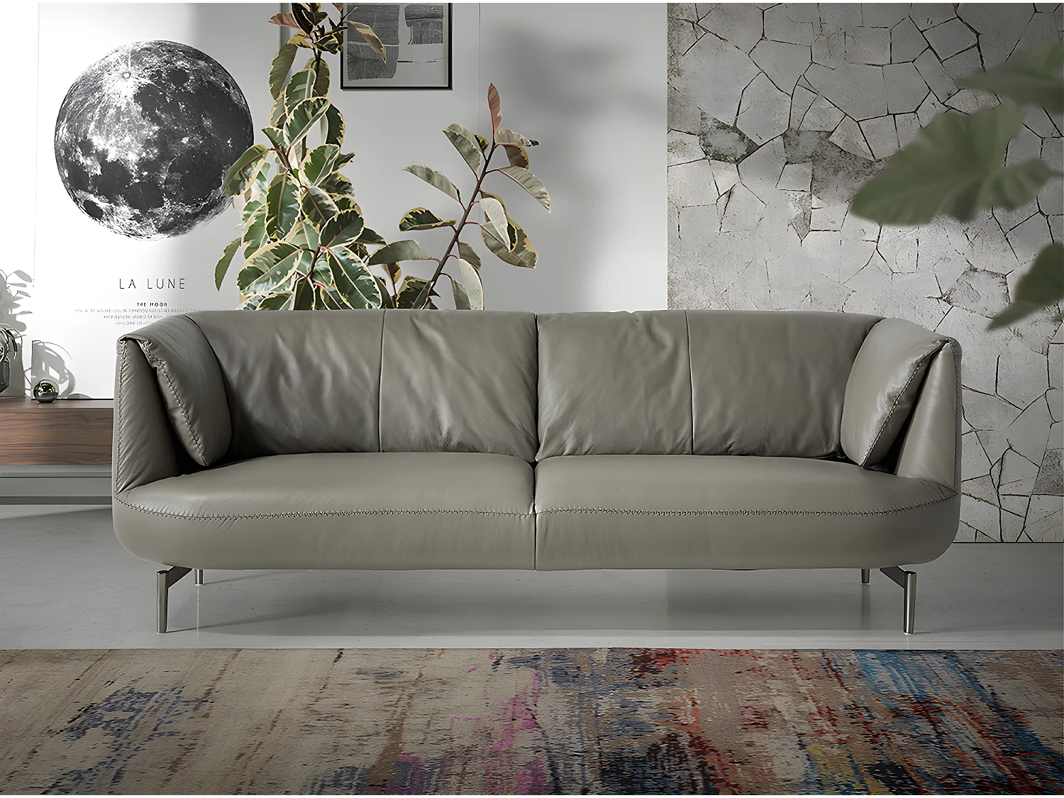 Canapé 3 places en cuir gris 6037 ANGEL CERDA