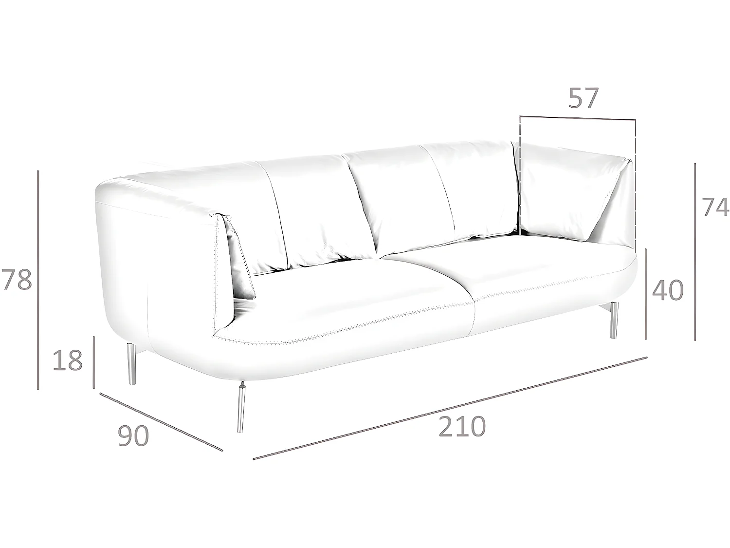 Canapé 3 places en cuir gris 6037 ANGEL CERDA