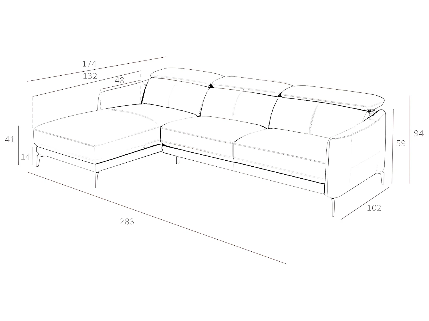 Chaiselongue-Sofa schwarzem Rindsleder 6040 ANGEL CERDA