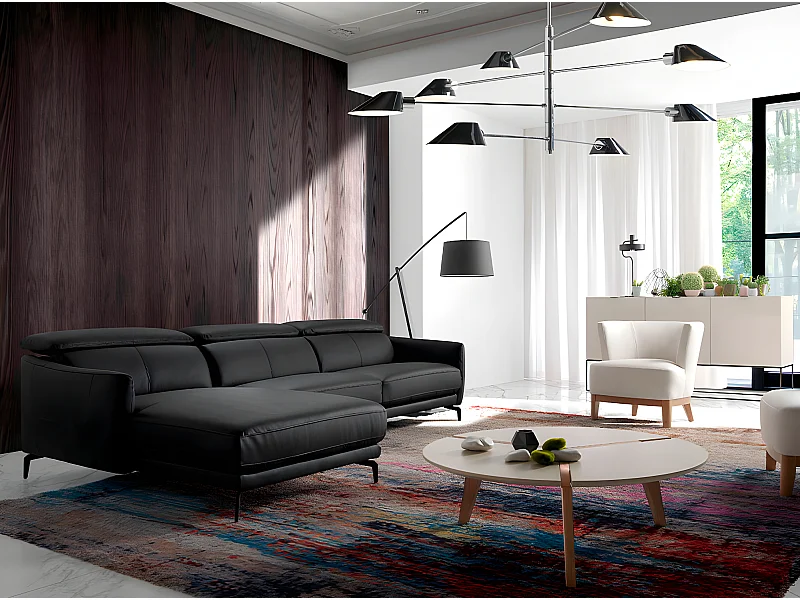 Canapé d'angle gauche en cuir noir 6040 ANGEL CERDA