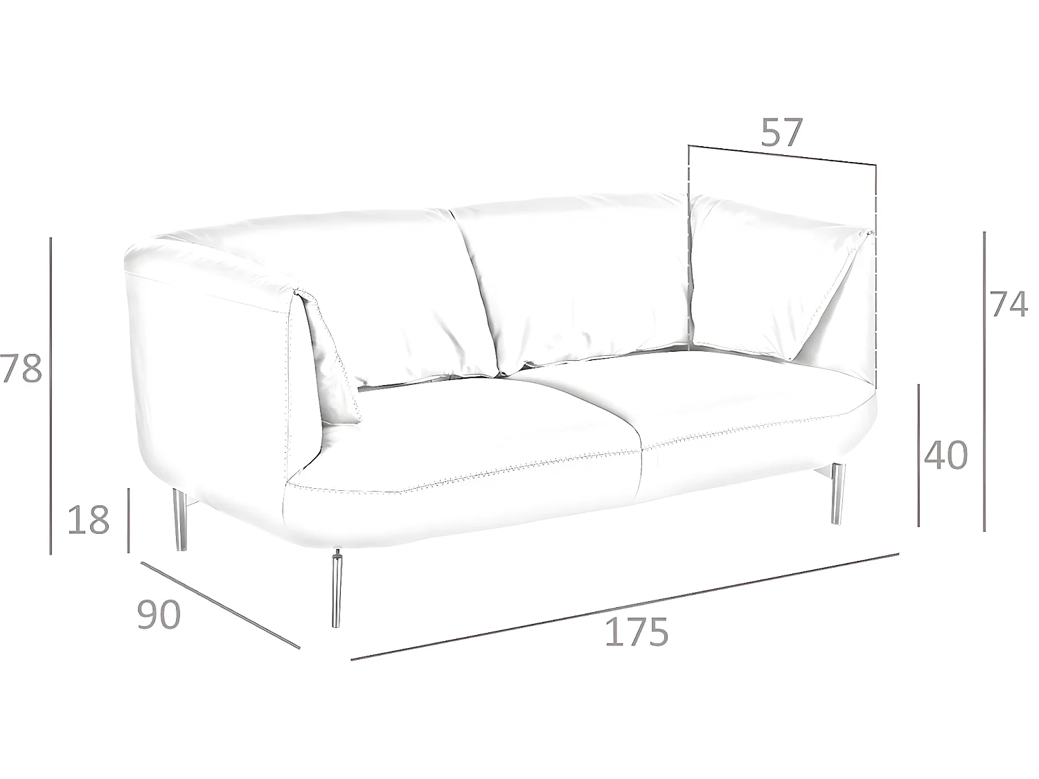 Canapé 2 places en cuir gris 6036 ANGEL CERDA