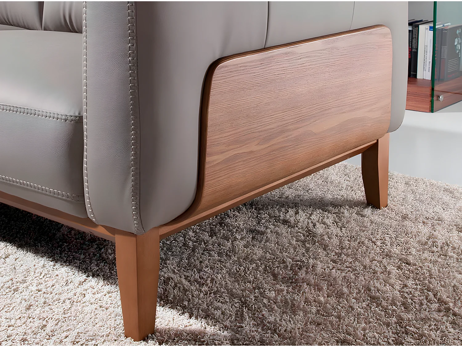 2-zitsbank gestoffeerd in leer met notenhouten details 6028 ANGEL CERDA