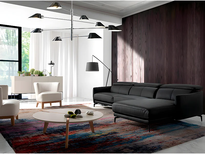 Canapé méridienne en cuir et acier noir 6041 ANGEL CERDA