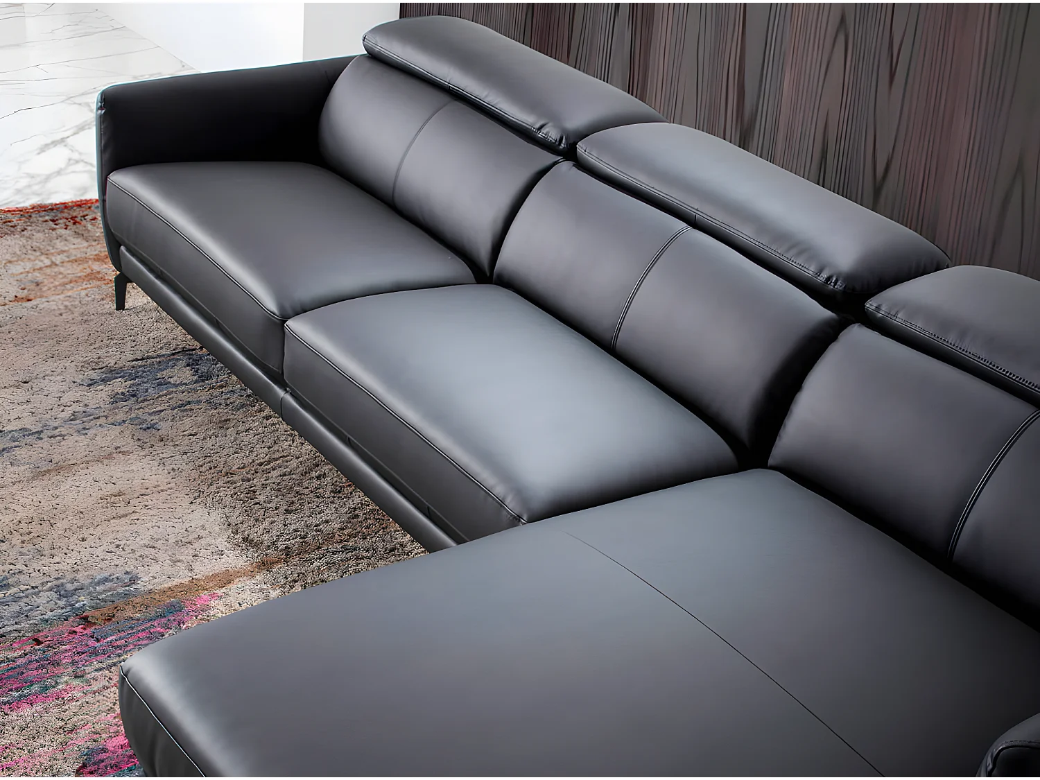 Chaiselongue-Sofa schwarzem Rindsleder  6041 ANGEL CERDA