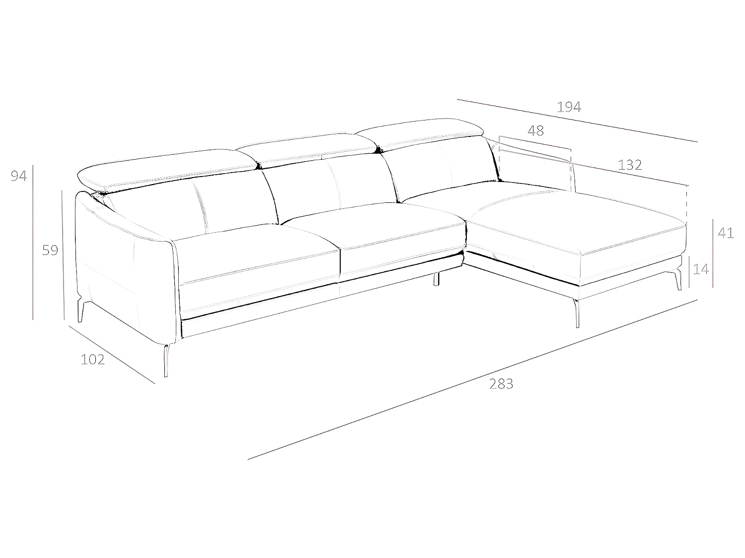 Chaiselongue-Sofa schwarzem Rindsleder  6041 ANGEL CERDA