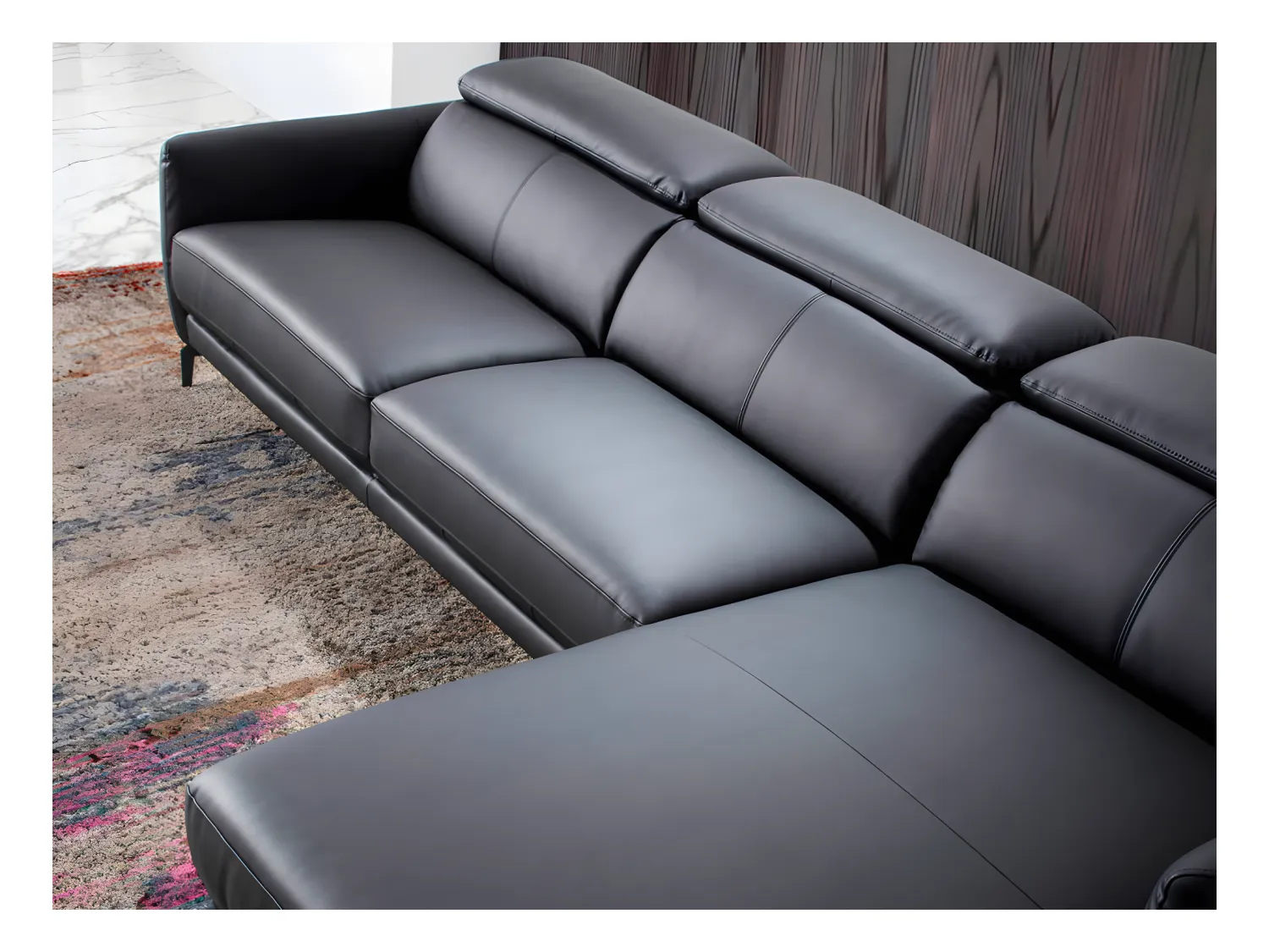 Canapé méridienne en cuir et acier noir 6041 ANGEL CERDA