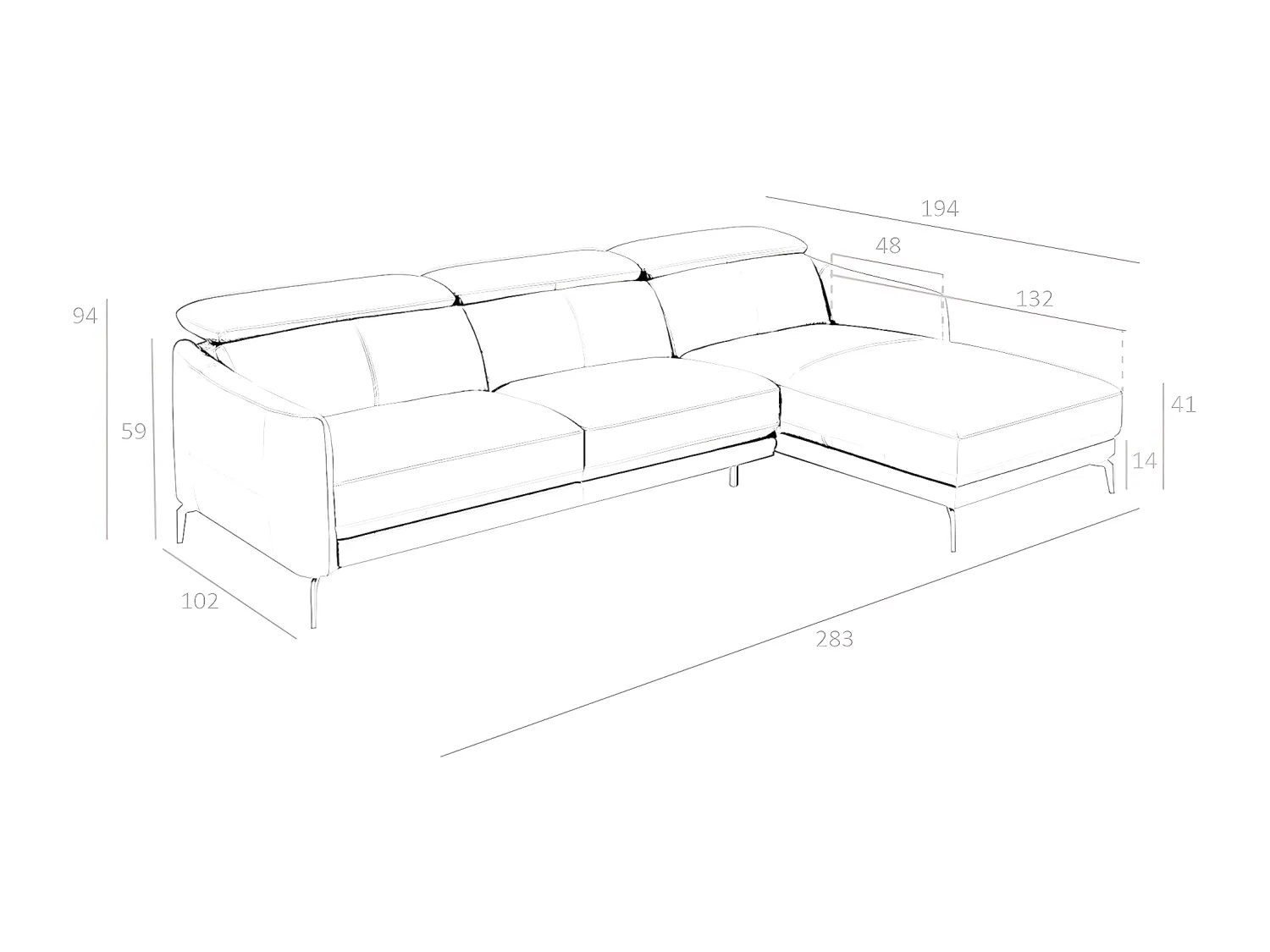 Canapé méridienne en cuir et acier noir 6041 ANGEL CERDA