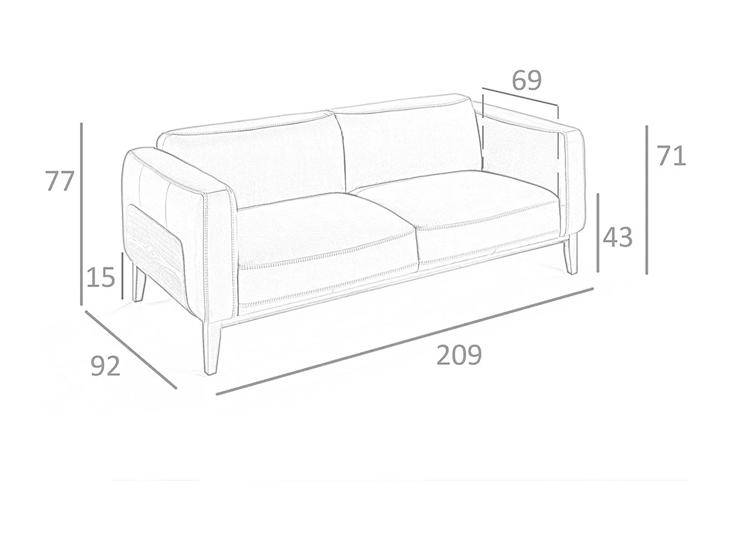 Canapé 3 places et bois de noyer 6029 ANGEL CERDA