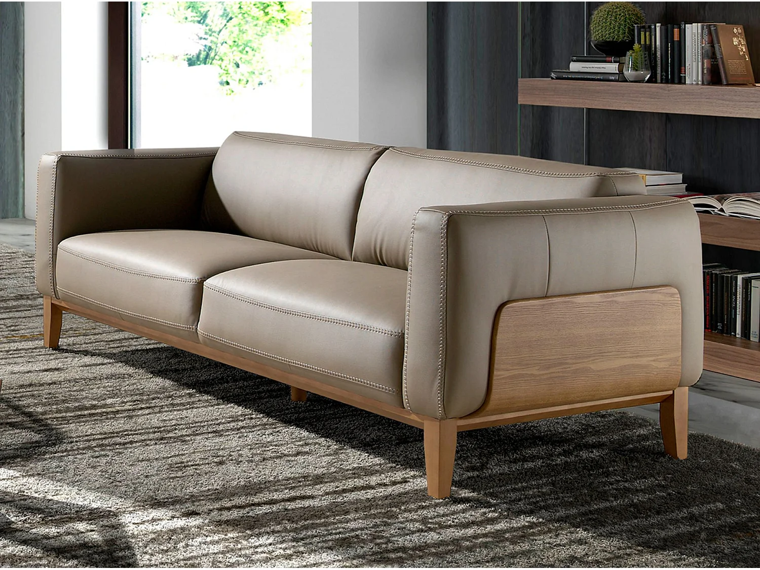 Canapé 3 places en cuir beige ANGEL