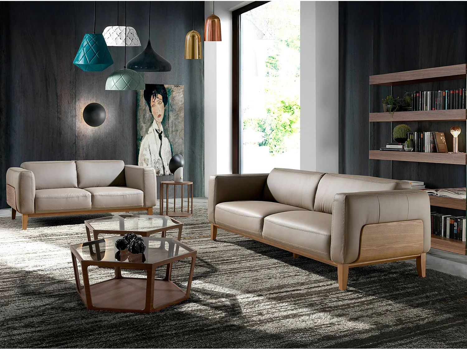 Canapé 3 places en cuir beige ANGEL