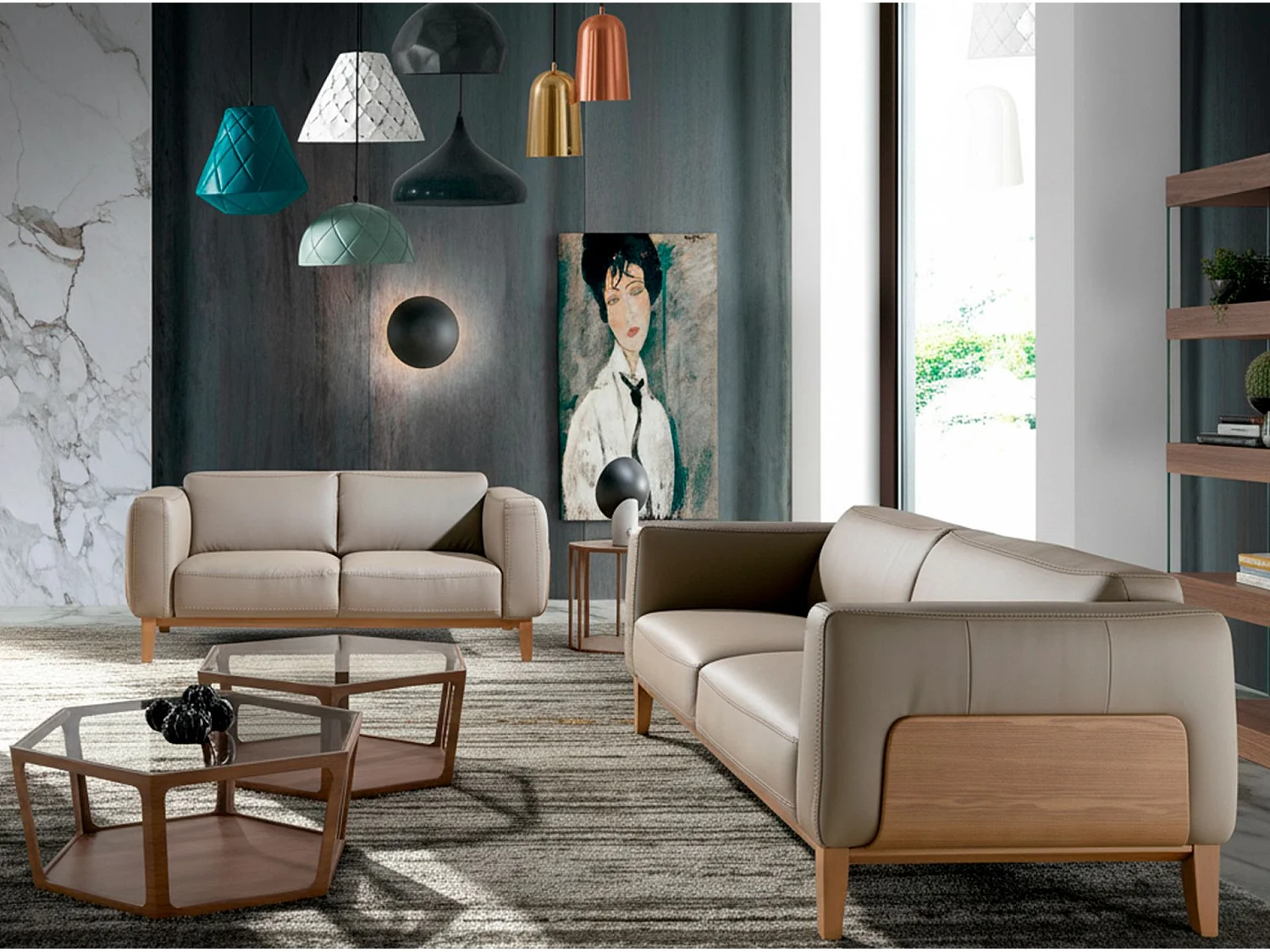 Canapé 3 places en cuir beige ANGEL