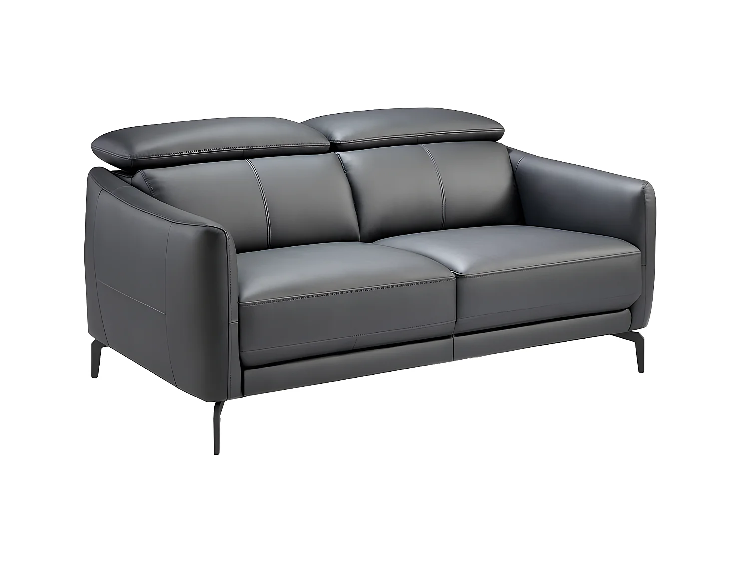 Sofá de 2 lugares estofado em couro de vaca preto com estrutura de madeira de pinho natural  6058