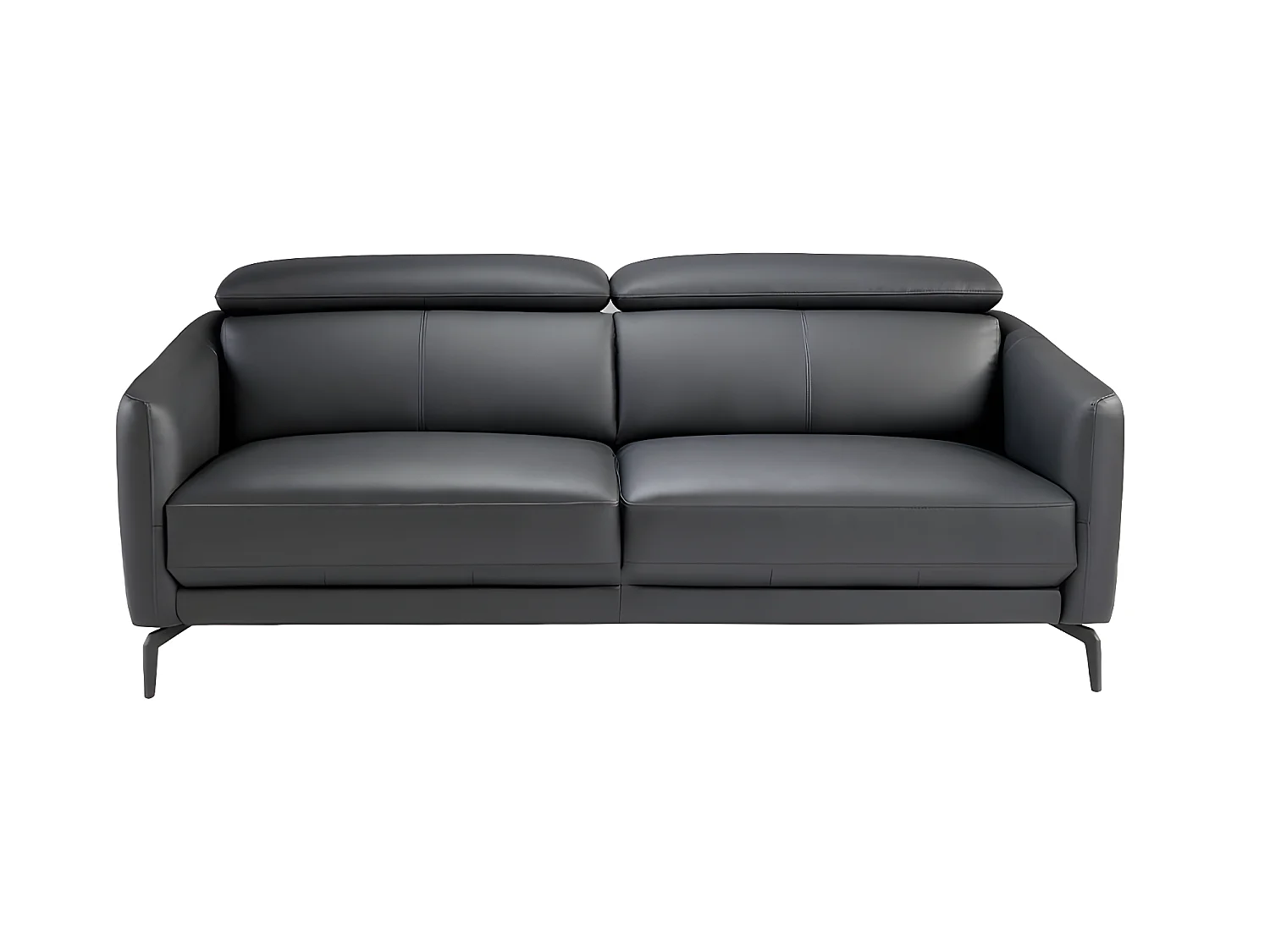 Sofá de 2 lugares estofado em couro de vaca preto com estrutura de madeira de pinho natural  6058