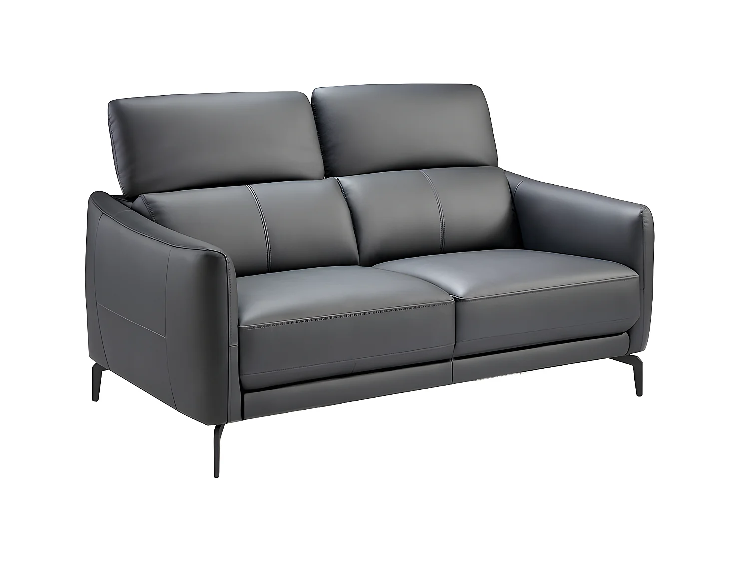 Sofá de 2 lugares estofado em couro de vaca preto com estrutura de madeira de pinho natural  6058