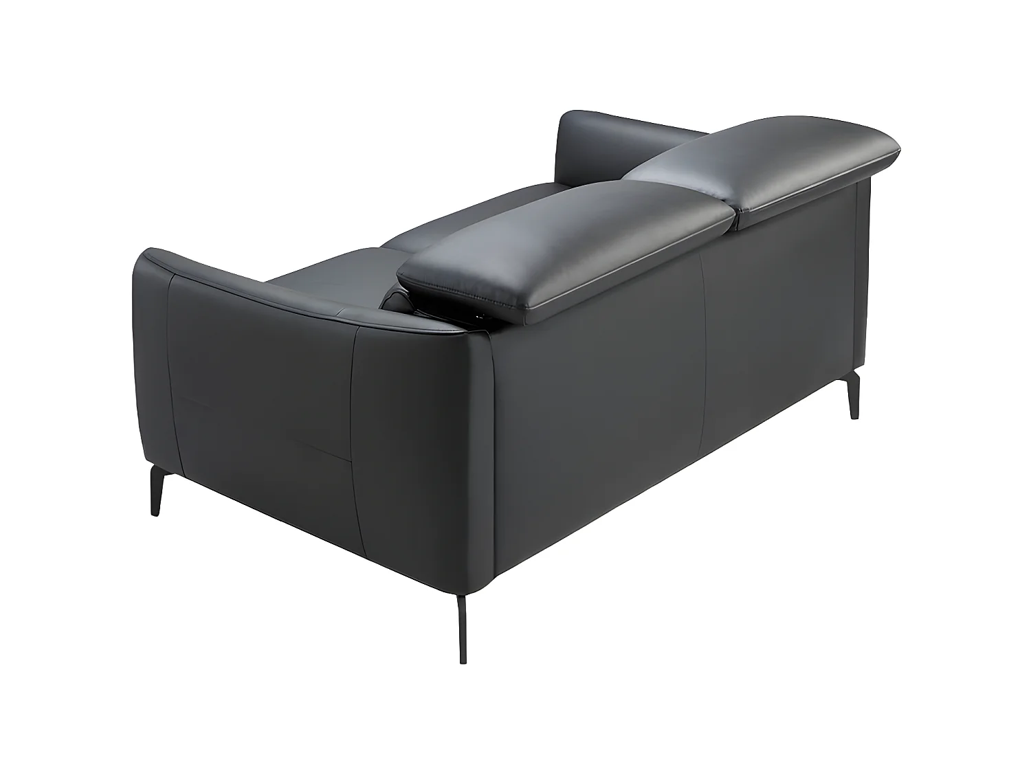 Sofá de 2 lugares estofado em couro de vaca preto com estrutura de madeira de pinho natural  6058