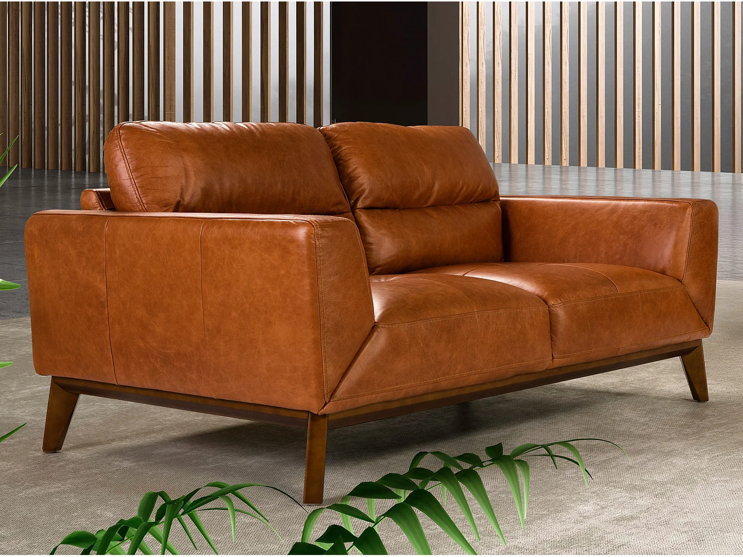 Canapé 2 places en cuir et pieds en bois 6046 ANGEL CERDA