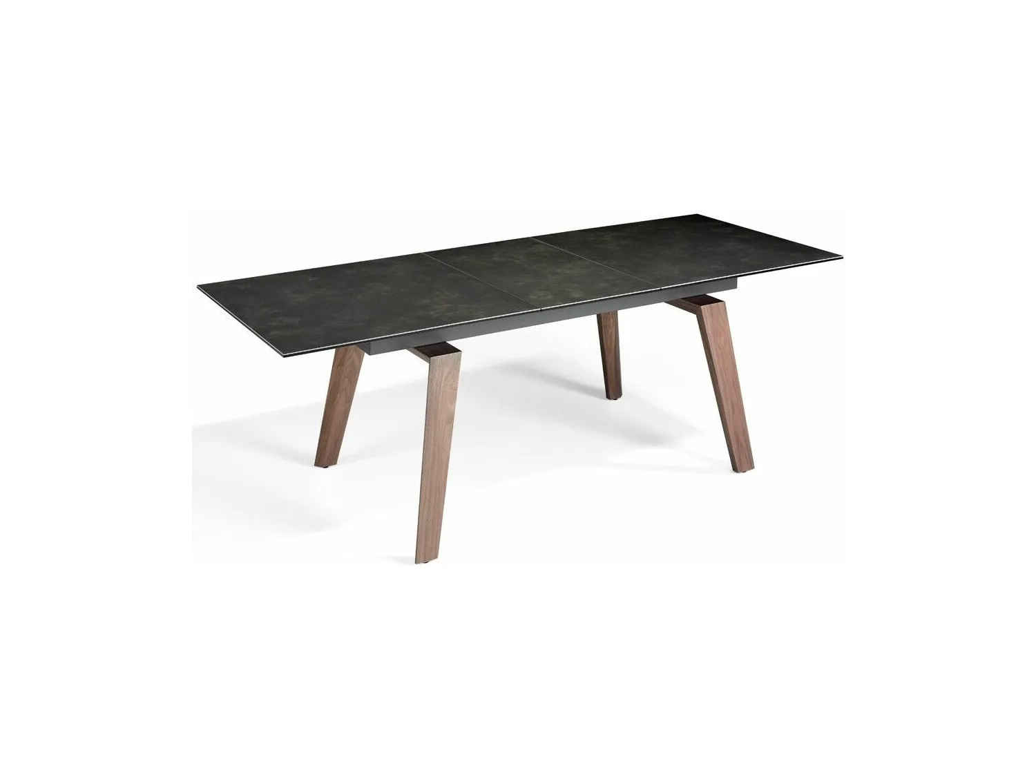 Table extensible plateau céramique noir et pieds bois plaqué noyer Myral