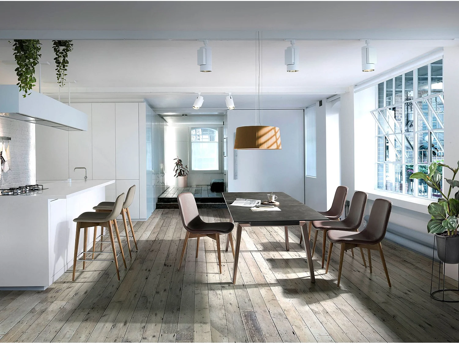 Table à manger à rallonge rectangulaire marbre porcelaine et noyer 1026 ANGEL CERDA