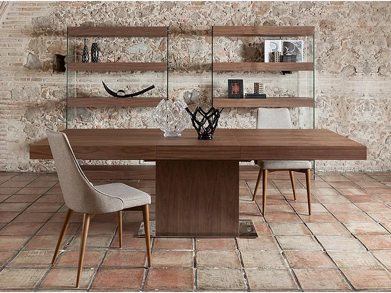 Mesa de jantar extensível em madeira folheada a nogueira  1015