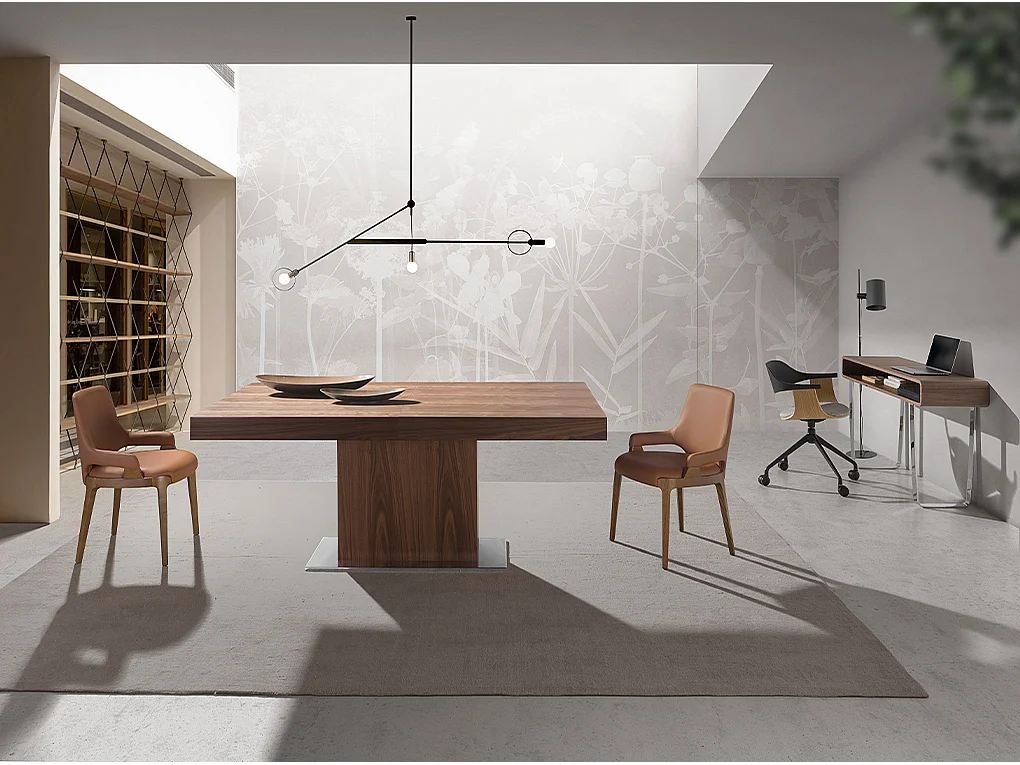 Mesa de jantar extensível em madeira folheada a nogueira  1015