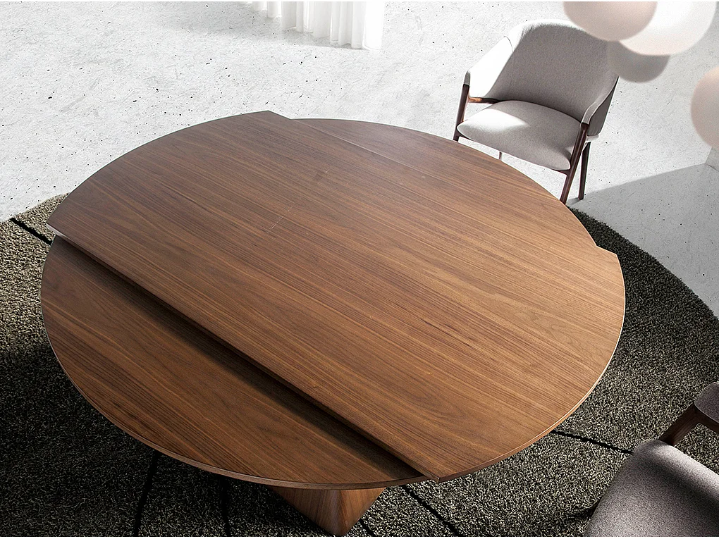 Mesa comedor redonda extensible nogal  1081 ANGEL CERDA