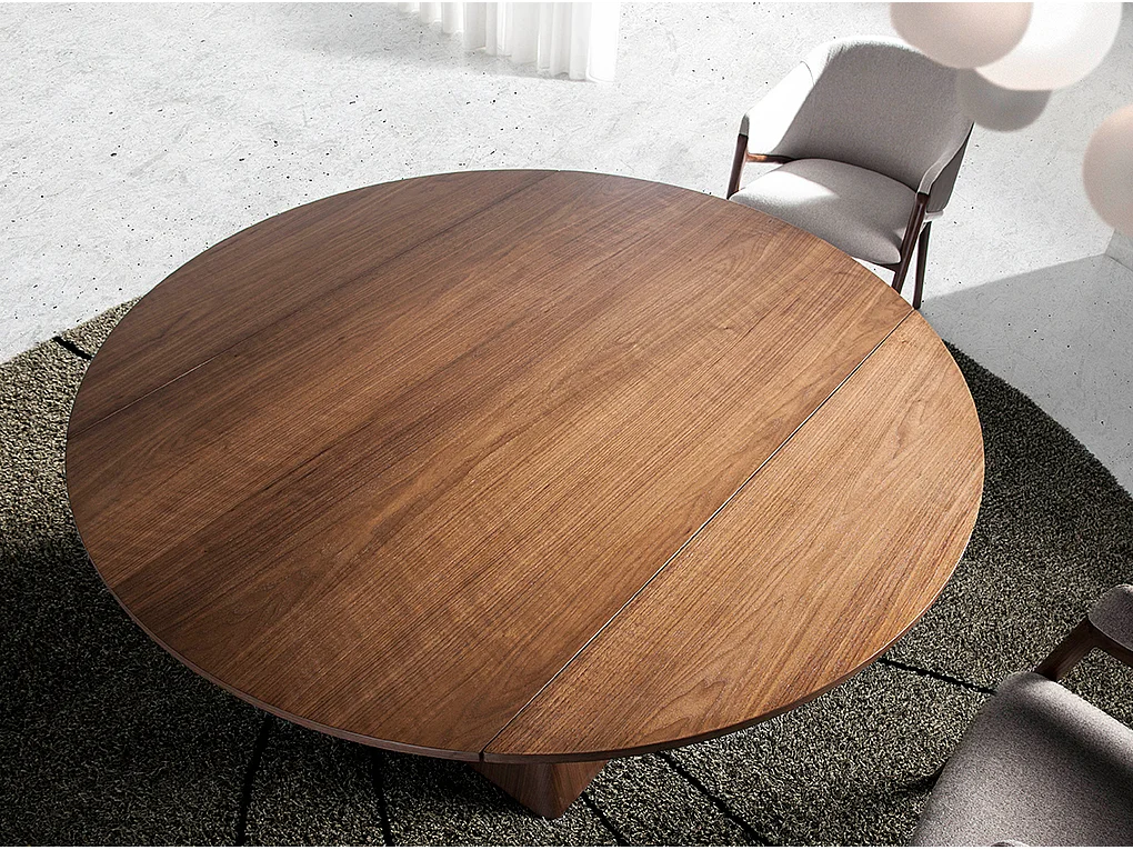 Mesa comedor redonda extensible nogal  1081 ANGEL CERDA
