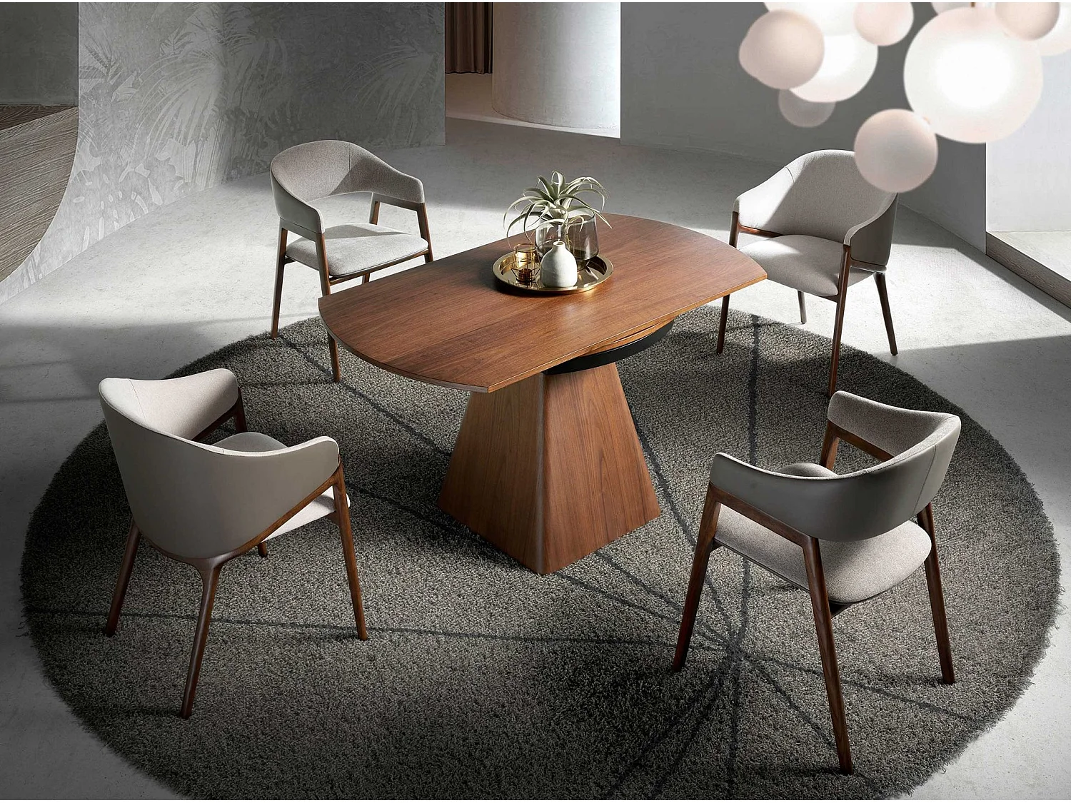 Uitschuifbare eettafel rond walnoot fineer 1081 ANGEL CERDA