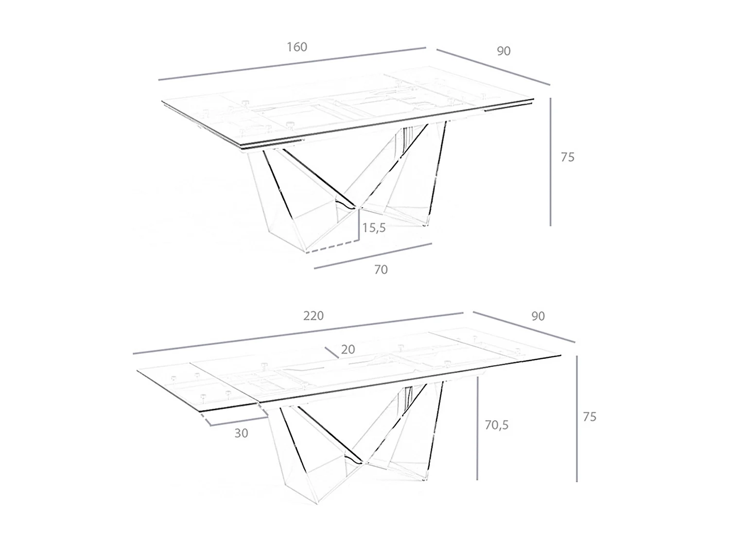 Rozkładany stół do jadalni prostokątny szkło hartowane i stal chromowana 1027 ANGEL CERDA