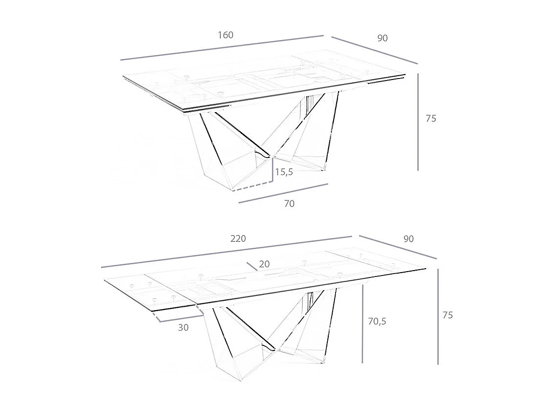 Rozkładany stół do jadalni prostokątny szkło hartowane i stal chromowana 1027 ANGEL CERDA