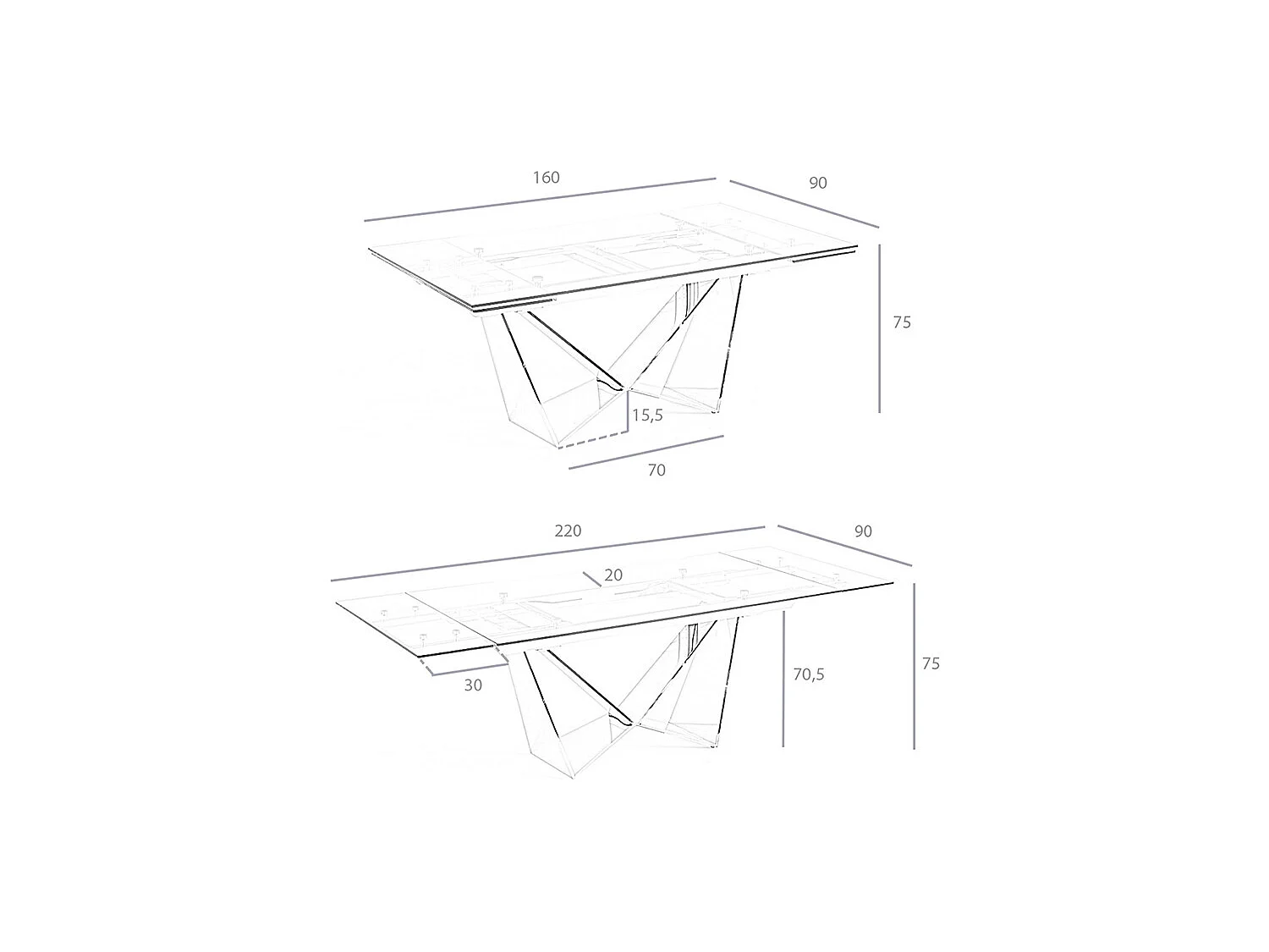 Ausziehbarer Esstisch Rechteckig gehärtetes Glas aus verchromter Stahl 1027 ANGEL CERDA
