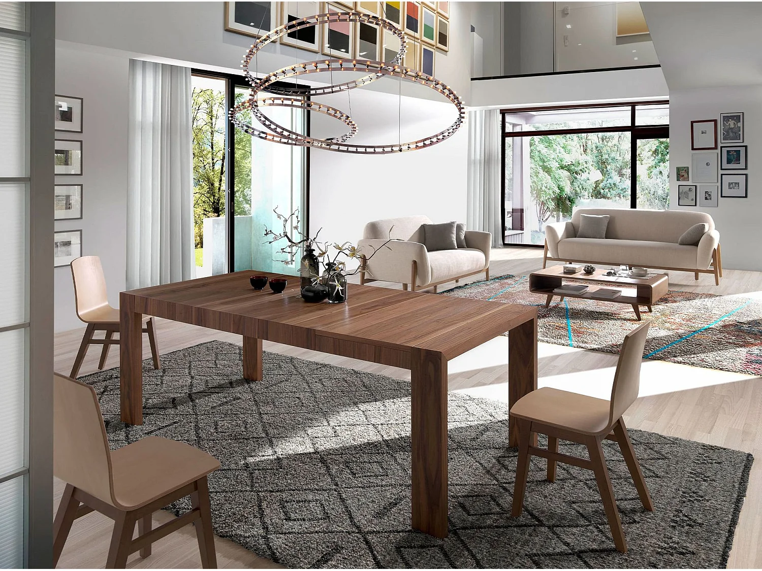 Table à manger à rallonge rectangulaire noyer 1012 ANGEL CERDA