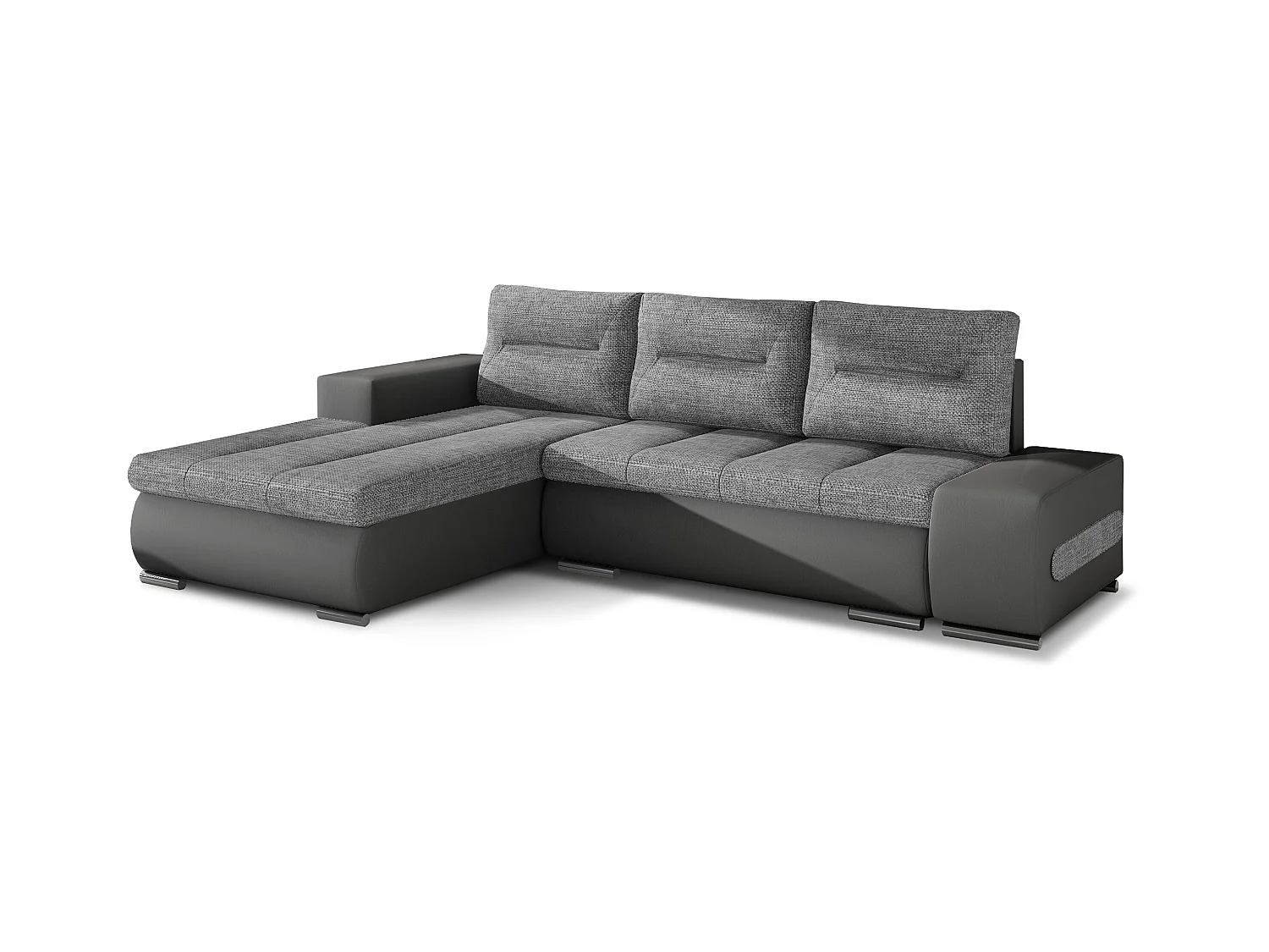 Canapé convertible angle gauche tissu gris clair et simili gris Waker 275cm