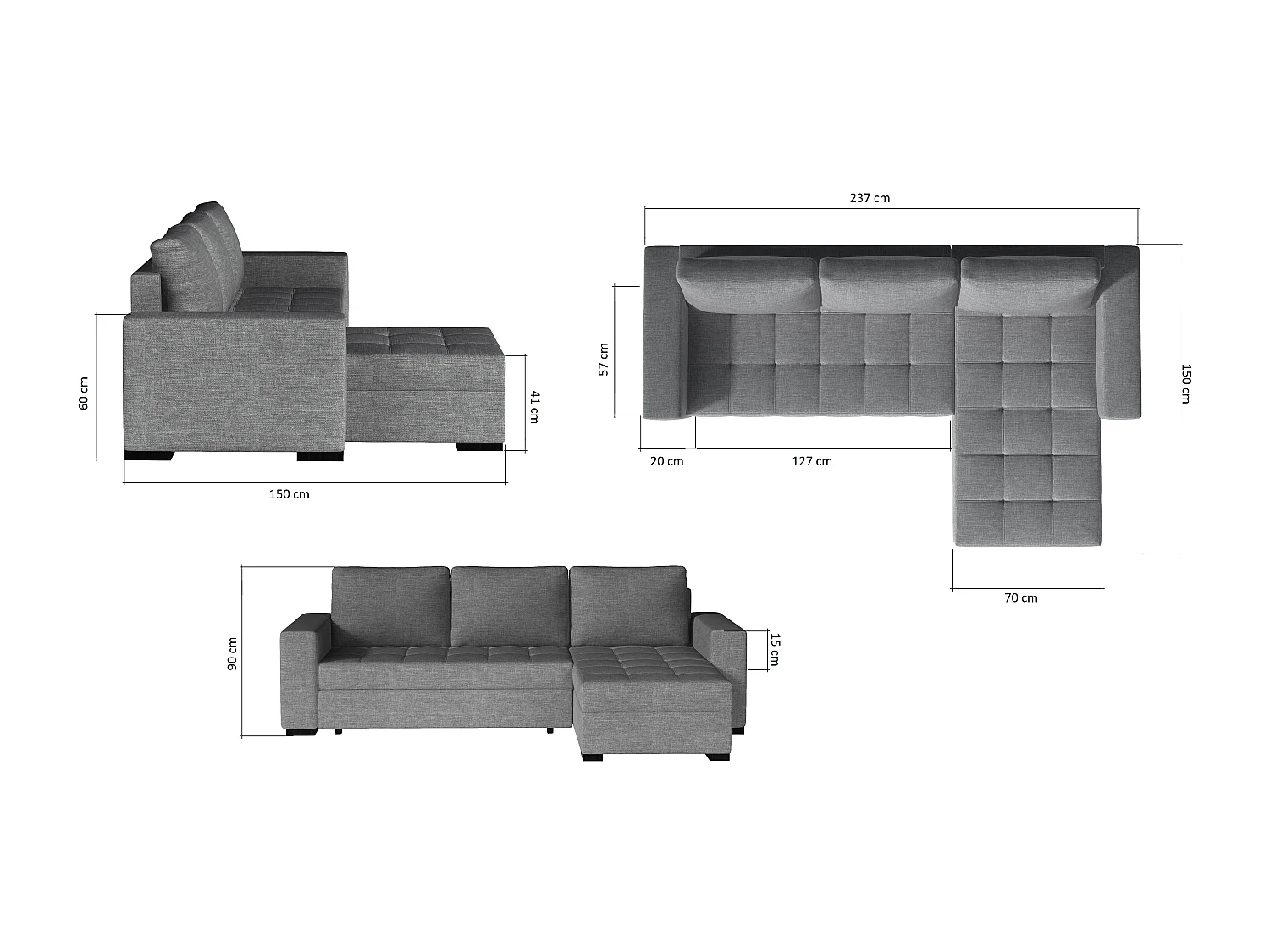 Canapé d'angle convertible et réversible tissu vert clair et simili cuir blanc Zelly 237cm