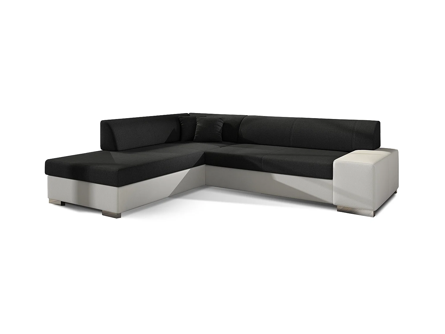 Canapé convertible moderne angle gauche tissu noir et simili cuir blanc Plazo 278cm