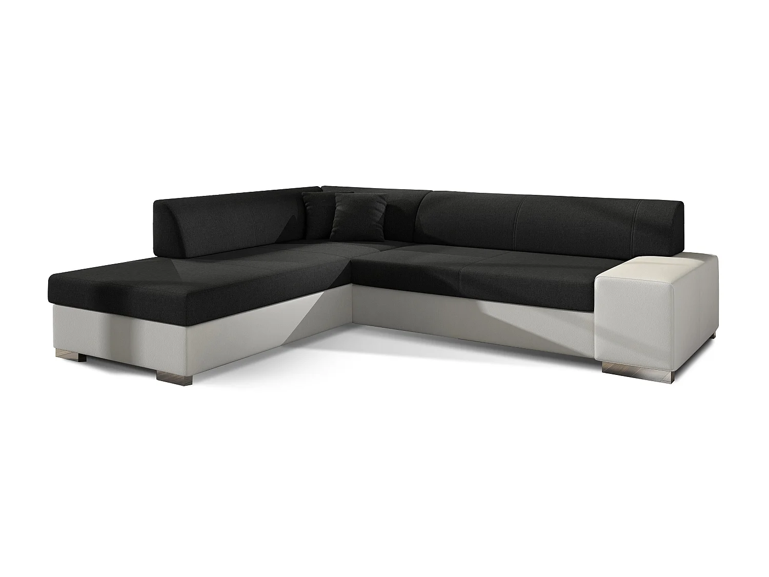 Moderne slaapbank linkerhoek zwarte stof en wit kunstleer Plazo 278 cm