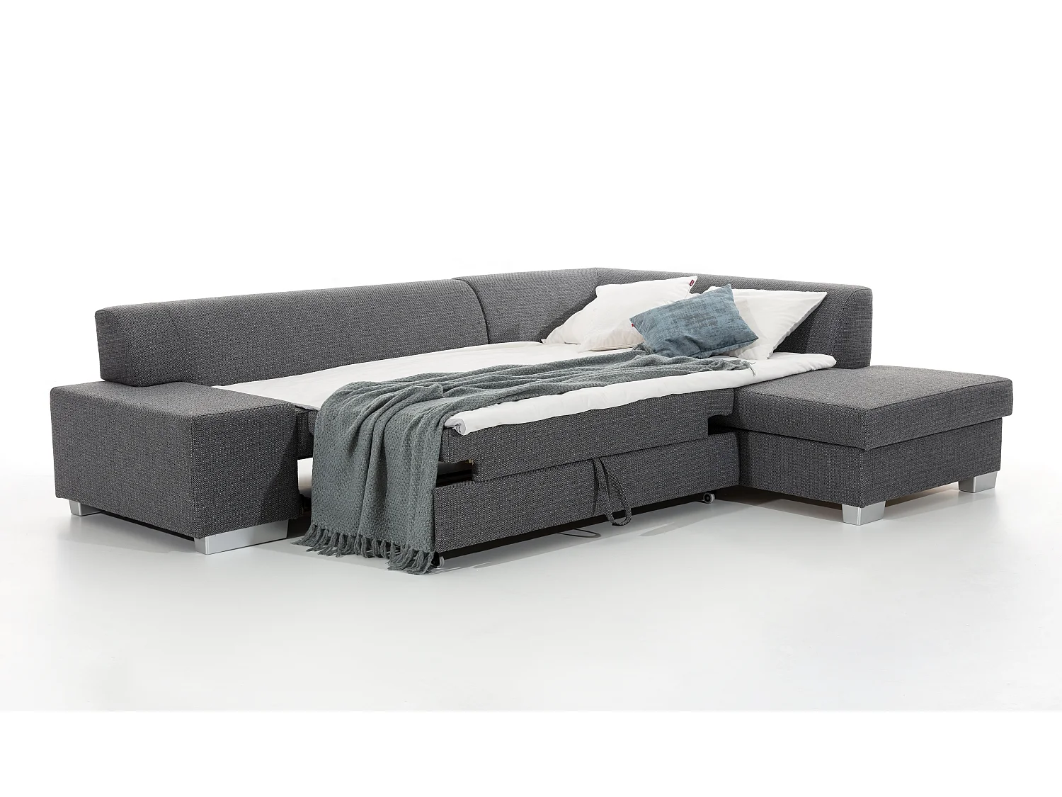 Moderne slaapbank linkerhoek zwarte stof en wit kunstleer Plazo 278 cm