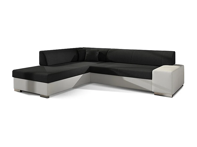 Canapé convertible moderne angle gauche tissu noir et simili cuir blanc Plazo 278cm