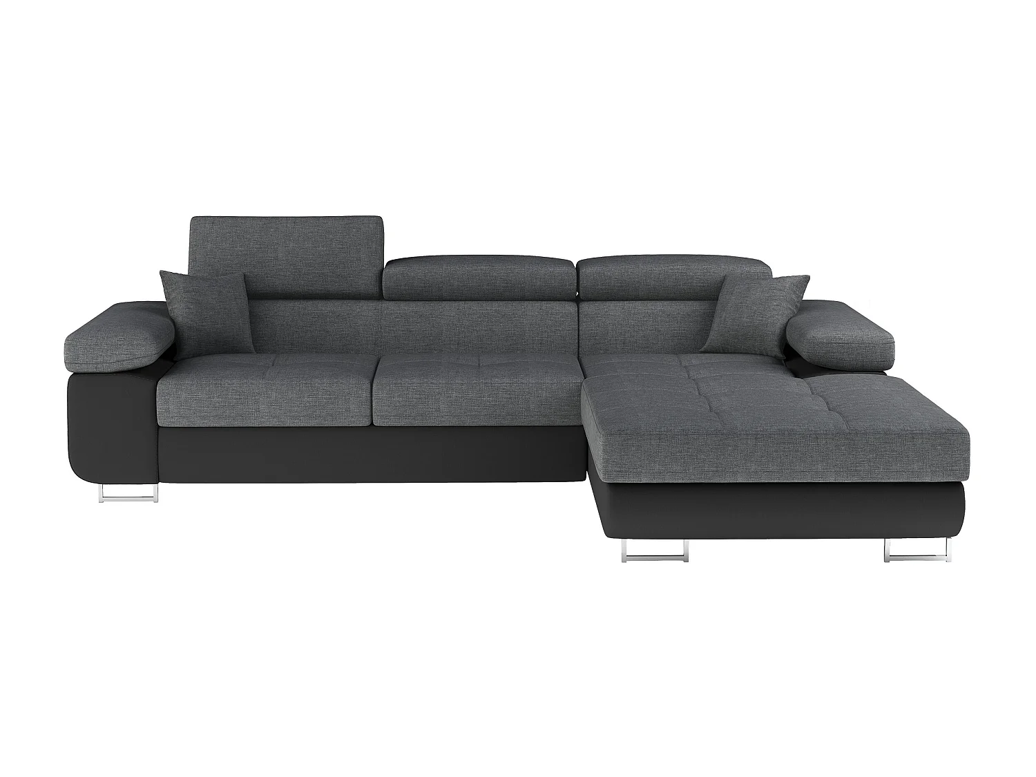 Canapé d'angle convertible appuis-tête réglables KALIZO - Coffre et pieds acier chromé-Blanc/Gris clair-angle gauche