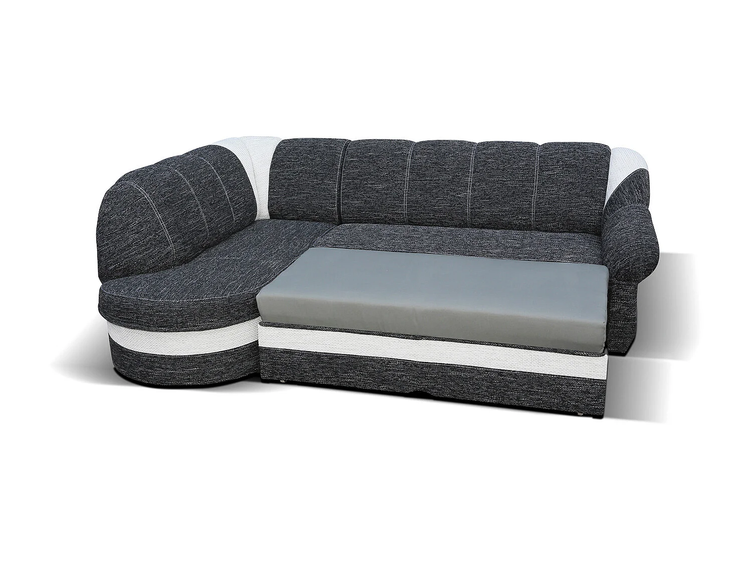 Canapé d'angle gauche convertible tissu gris foncé et simili noir Sundy 250cm