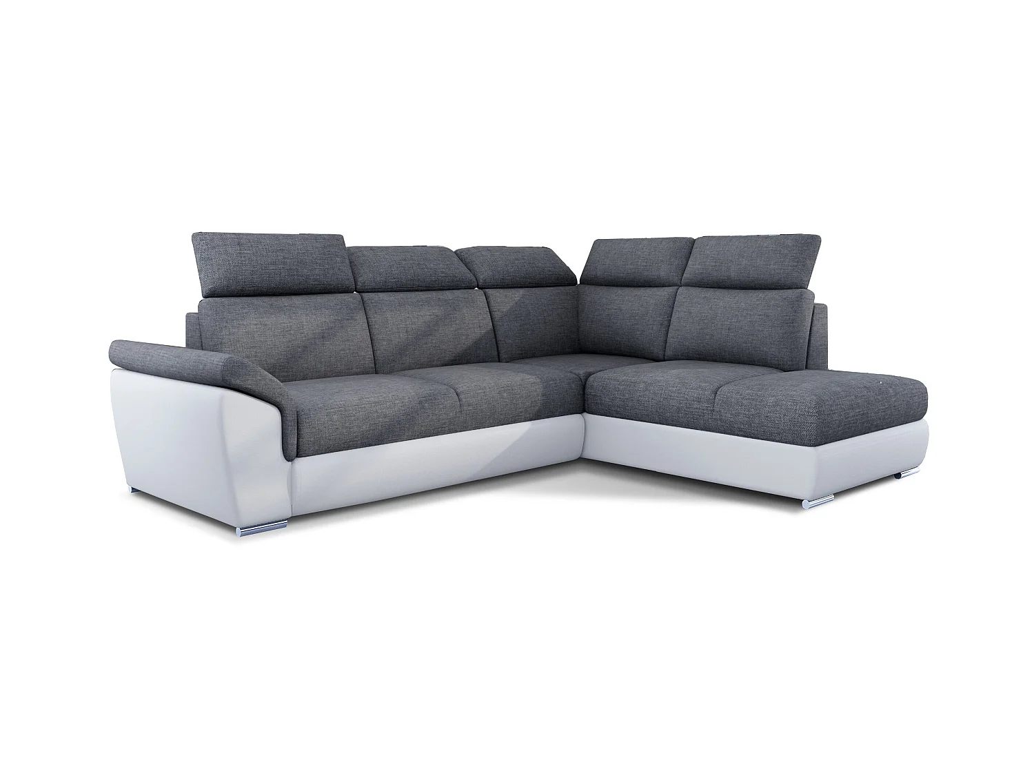 Canapé angle droit convertible tissu gris foncé et simili blanc avec appuis-tête réglables Kepita 260cm