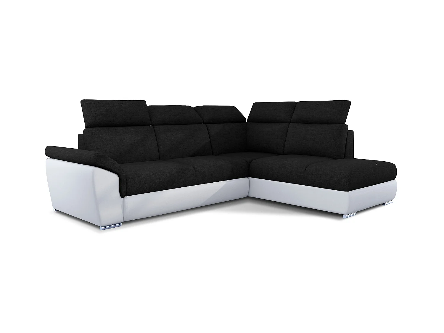 Canapé angle droit convertible tissu noir et simili cuir blanc avec appuis-tête réglables Kepita 260cm