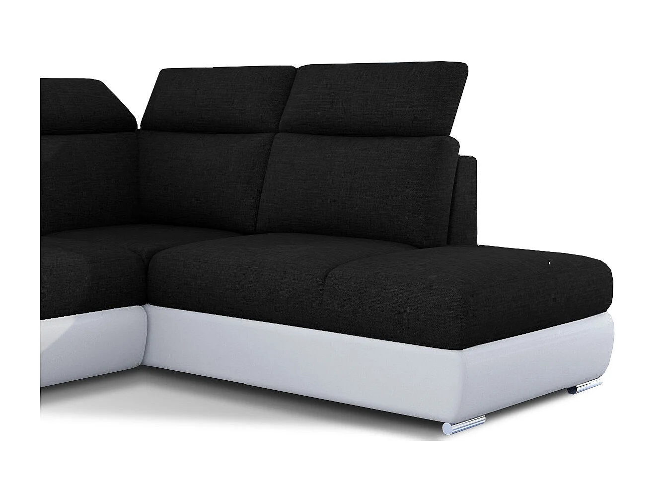 Canapé angle droit convertible tissu noir et simili cuir blanc avec appuis-tête réglables Kepita 260cm