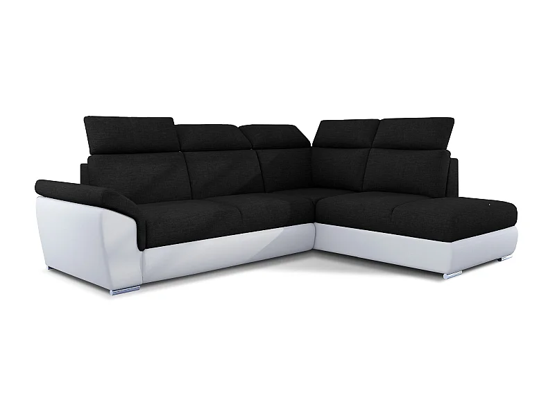 Canapé angle droit convertible tissu noir et simili cuir blanc avec appuis-tête réglables Kepita 260cm