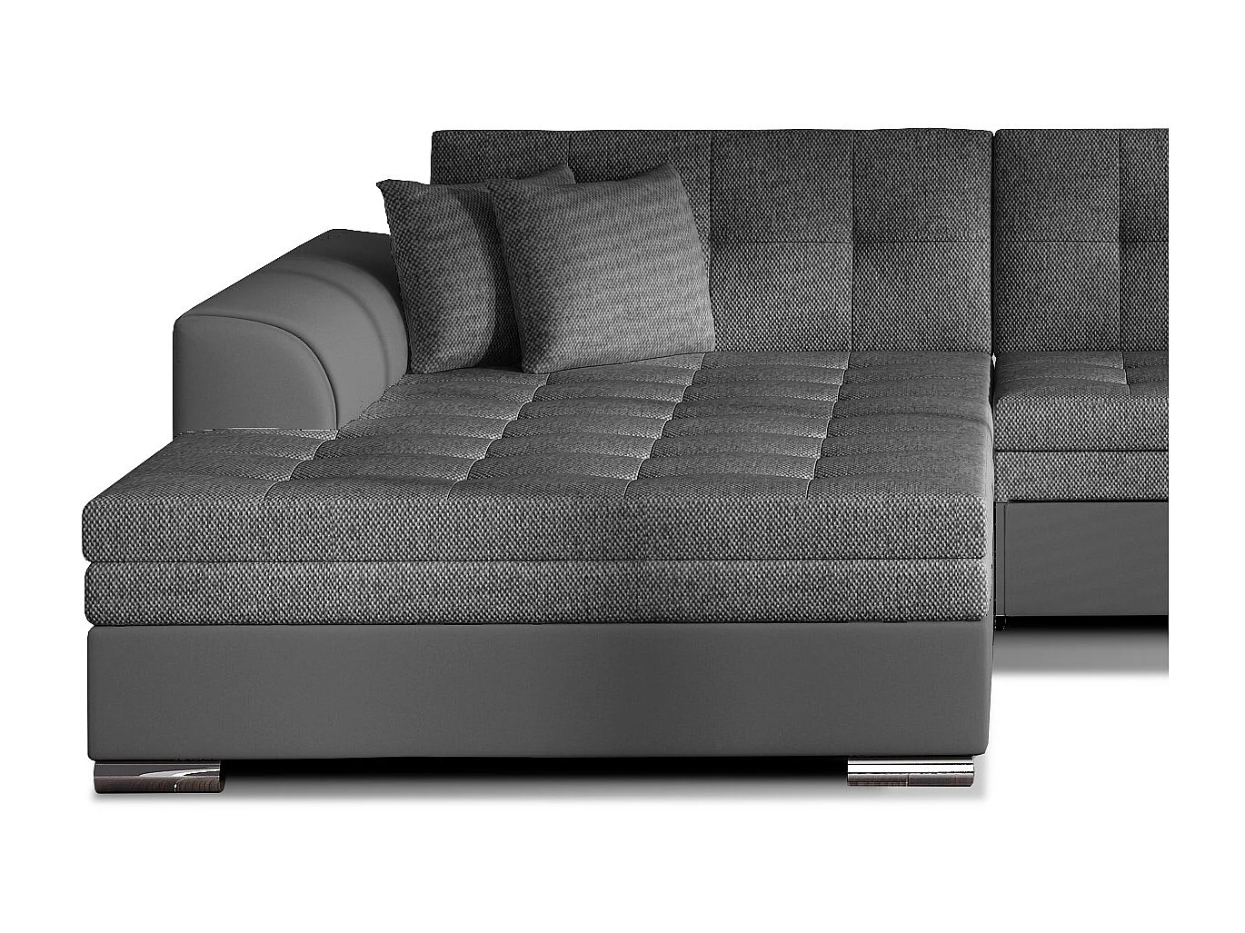 4-zits hoekbank links ombouwbaar in grijze stof en kunstleer Looka 295 cm