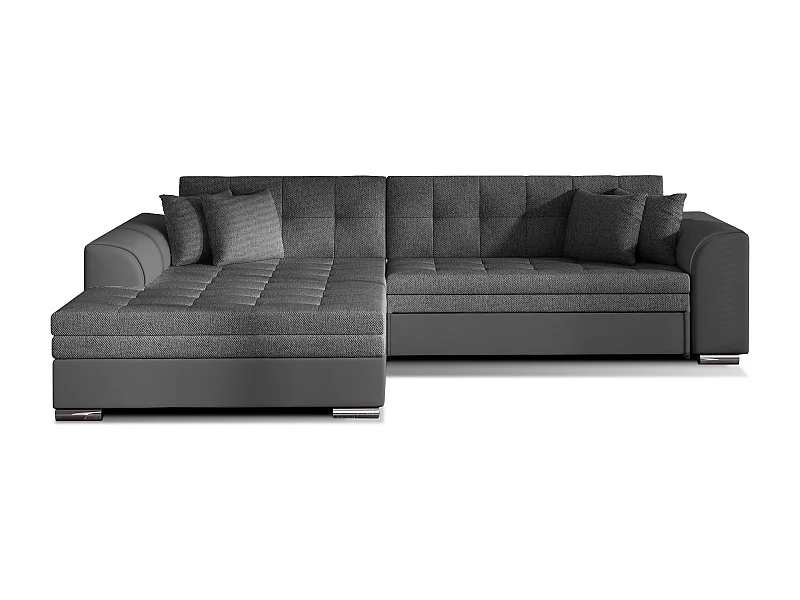 Canapé d'angle gauche convertible 4 places tissu et simili gris Looka 295cm