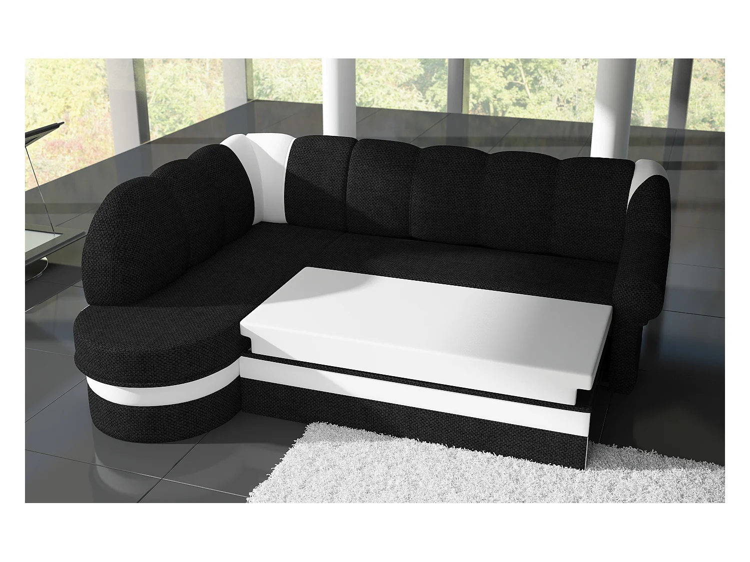 Canapé d'angle gauche convertible tissu rouge et noir Sundy 250cm