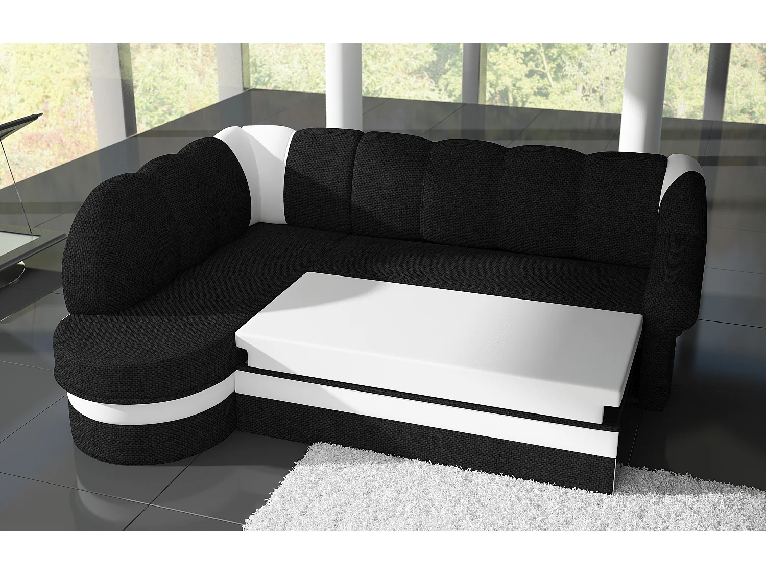 Canapé d'angle gauche convertible tissu rouge et noir Sundy 250cm